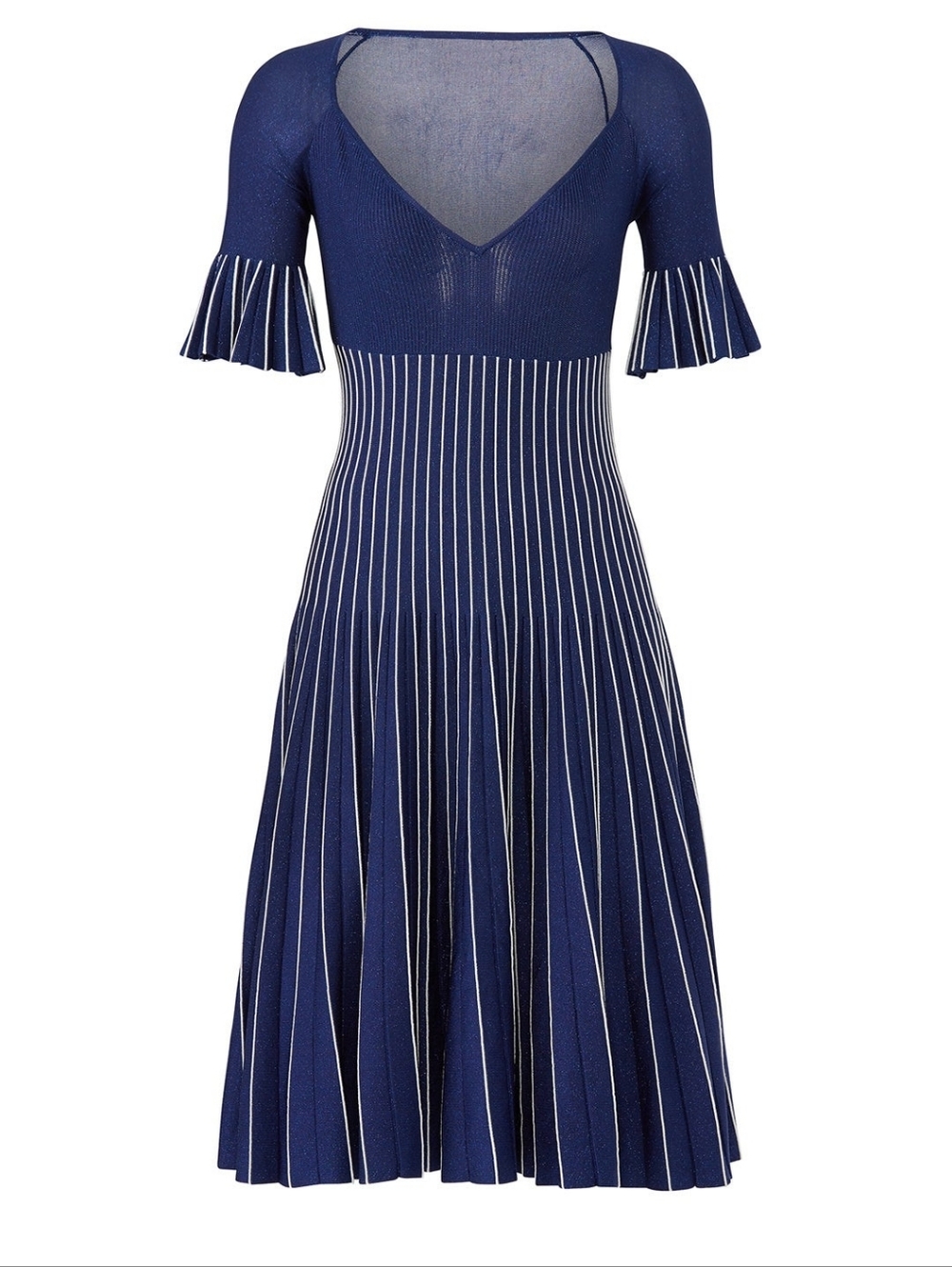 Jonathan Simkhai Pleated Stretch Knit Dress Small Blue Metallic Occasion Flirty